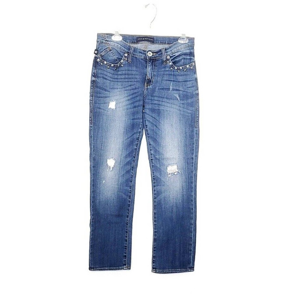 Rock & Republic Indee Distressed Jeans Womens Size 6 Medium Wash Studded Denim - Picture 1 of 10